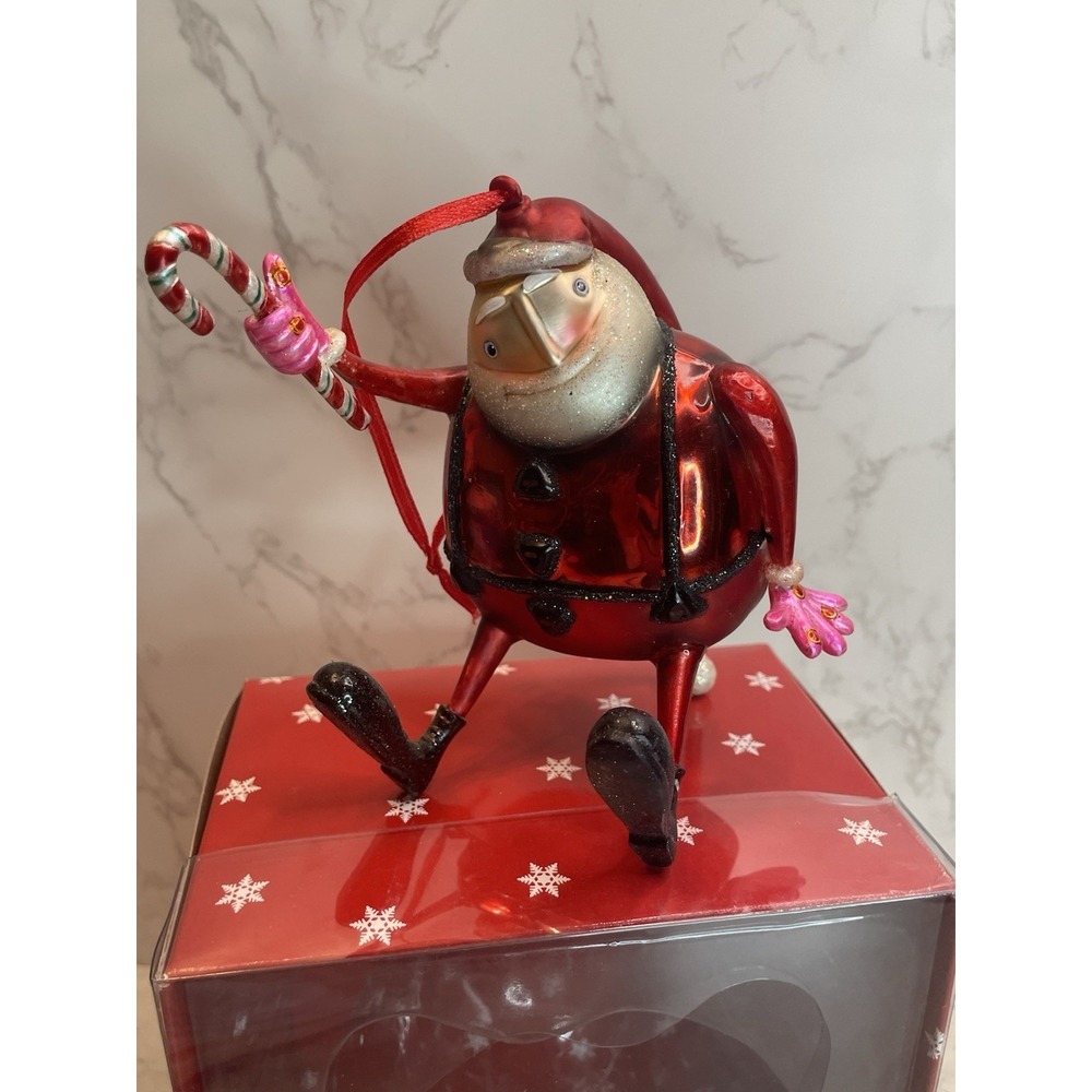 Jingles And Joy Handblown Glass Santa Ornament With Box